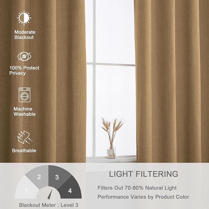 Extra Long Linen Curtains 120 inch Length 2 Panels Thick Faux Linen Blended Window Drapes Burlap Textured Curtains with Grommet for Living Room Farmhouse 10ft (52x120 Light Coffee) Natural