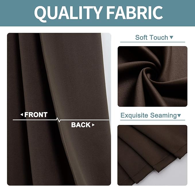 ChrisDowa Brownout Curtains 72 inches Long for Bedroom - 2 Panels Set Grommet Thermal Insulated Room Darkening Curtains for Living Room (Brown, 42 x 72 Inch)