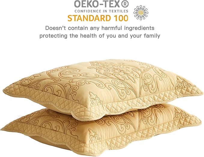 CHIXIN Microfiber Standard Pillow Shams Set of 2 - Decorative Quilted Pillow Covers - Honey-Gold - Size (20" x 26")