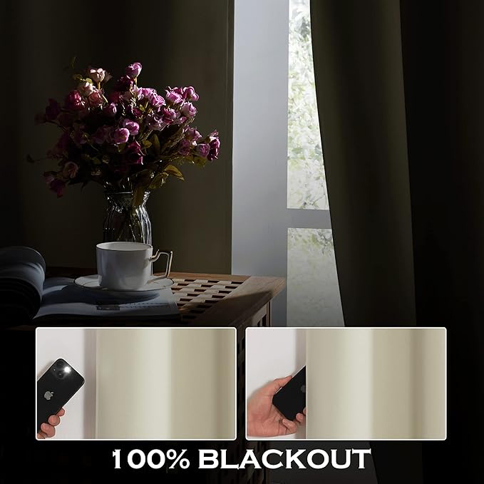 KGORGE Anti Dust Soundproof 100% Blackout Curtains 4 Layers Heavy Duty Energy Efficiency Window Curtains for Living Room Baby Bedroom Home Office Studio, W 52 x L 95 inches, Cream Beige, 2 Panels