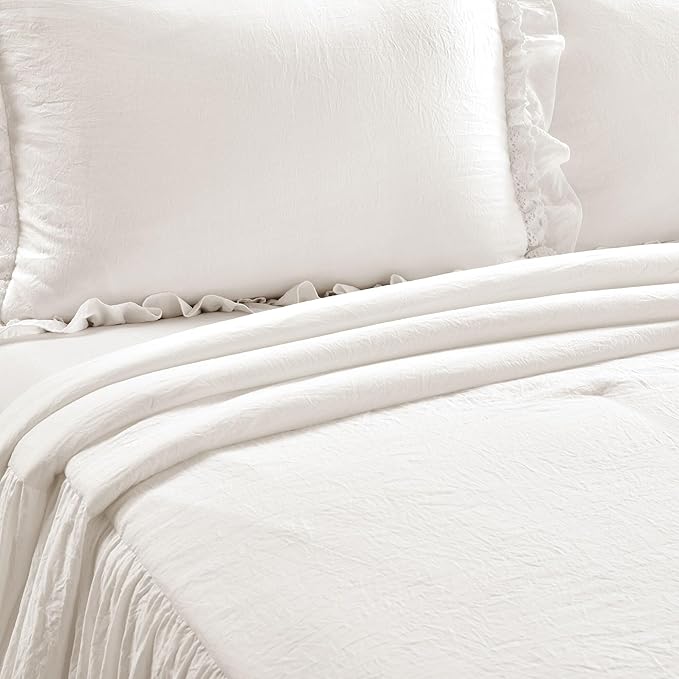 Lush Decor Ella Ruffle Lace Bedspread, 3 Piece Set, King, Neutral - Cute Bed Set - King Bedding - Beige Bedding - Coquette Decor - Neutral Ruffle Trim - Beige Lace Trim