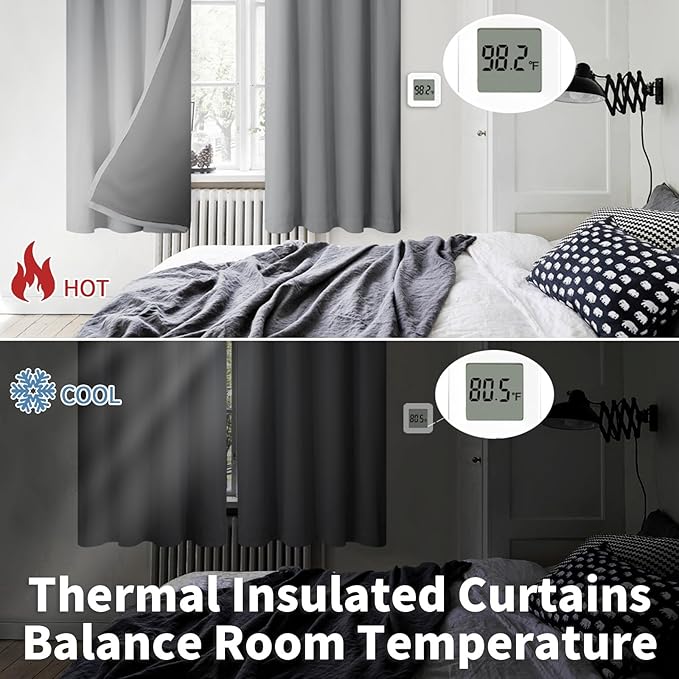 BGment 100% Blackout Curtains for Bedroom 72 Inch Length 2 Panels, Thermal Insulated Room Darkening Curtains Rod Pocket Soundproof Bedroom Living Room Window Curtains, Dove Grey, Each 42 Inch Wide