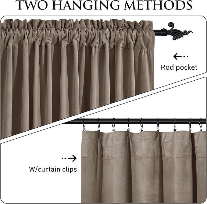 StangH Taupe Velvet Curtains 108 inches Long, Luxury Home Decoration Thermal Insulated Privacy Window Drapes for Bedroom Sliding Door, W52 x L108, 2 Panels