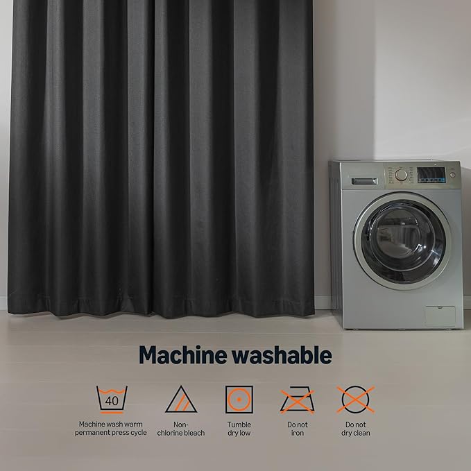 Amazon Basics Faux Linen Blackout Curtains for Bedroom and Living Room, 2-Piece Set with Grommets, 52" W x 72" L, Black