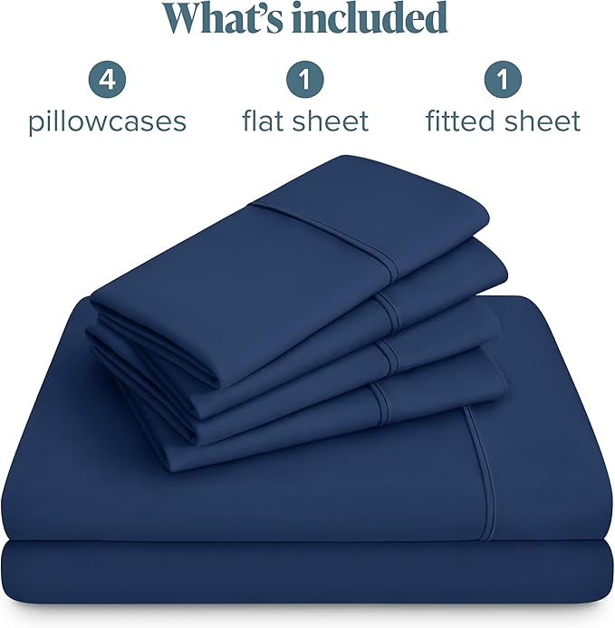 Bare Home Hotel Luxury Full XL Sheet Set, Extra Soft - 6 Piece Set - Deep Pockets - Easy Fit - Cooling & Breathable - Wrinkle, Fade, Stain Resistant - Includes 4 Pillowcases (Full XL, Dark Blue)