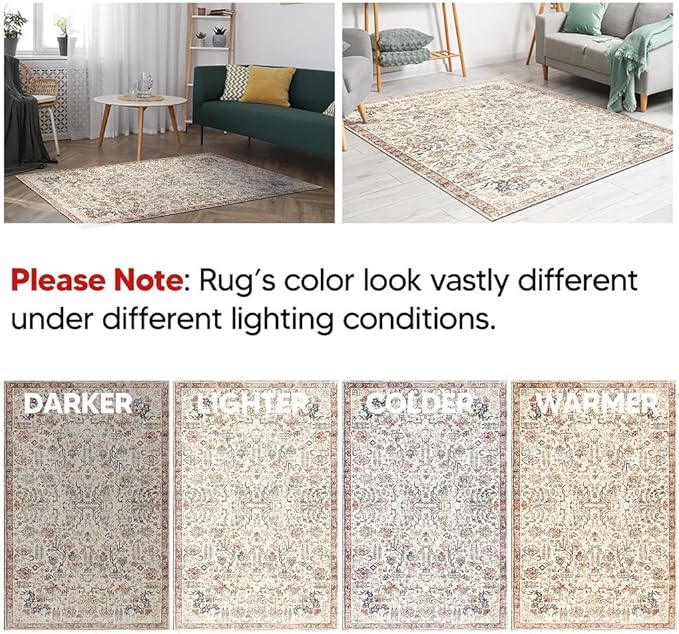 Keen Home Design 3x5 Rug - Machine Washable Entry Rug with Non-Slip Backing, Ideal for Enteryway, Kitchen, Bathroom, Laundry Room - Vintage, Easy Clean, Durable, Low Pile Rug - (3' x 5')