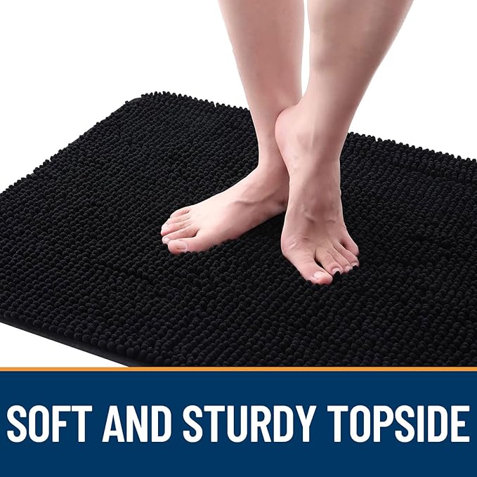 OLANLY Dog Door Mat for Muddy Paws 50x30, Absorbs Moisture and Dirt, Absorbent Non-Slip Washable Doormat, Quick Dry Chenille Mud Mat for Dogs, Entry Indoor Entryway Carpet for Inside Floor, Black