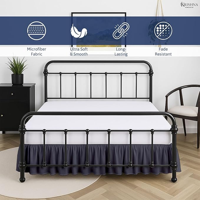 KRISHNA Ruffled Bed Skirt with Split Corners Twin, 100% Microfiber Hotel Quality, 10 Inch Drop Dust Ruffle Gathered Bedskirt with Platform, 39" x 75", Dark Grey