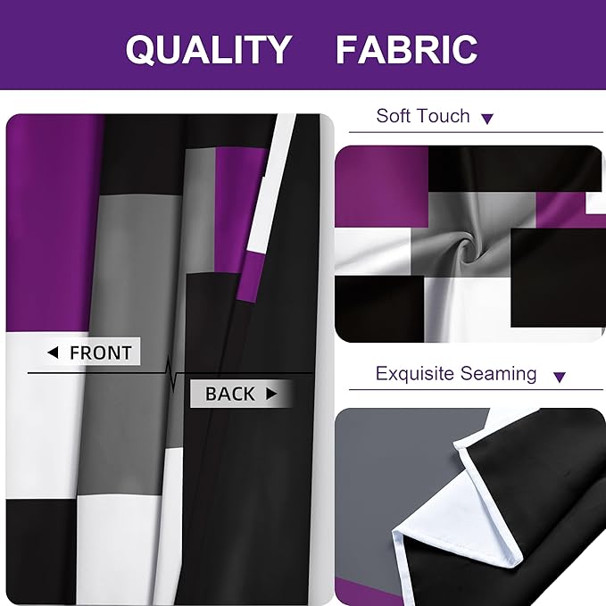 Purple 100% Blackout Curtains for Bedroom 63 inch Length 2 Panels Set Black Grey Modern Abstract Geometric Black Out Curtains Insulated Room Darkening Window Drapes for Living Room, 42Wx63L
