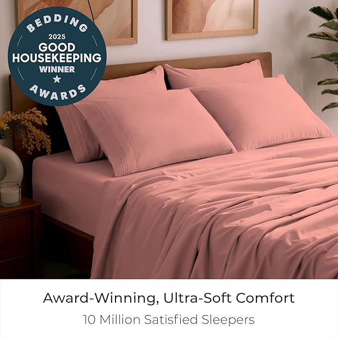 Mellanni Full Sheet Set - 6-Piece Iconic Collection Bedding, (Including 4 Pillowcases), 16-Inch Deep Pocket, Easy Care, Extra Soft, Cooling Sheets, Brushed Microfiber - Coral