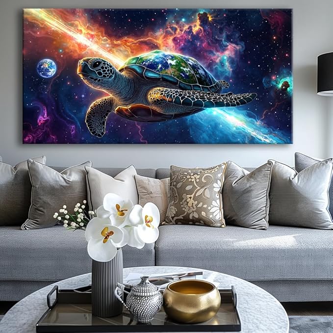 Canvas Wall Art - Modern Turtle cosmic landscape Paintings for Living Room, Bedroom Wall Decor, Framed Wall Art for Home or Office Decoration, Large Art 60x120cm(24x48in)