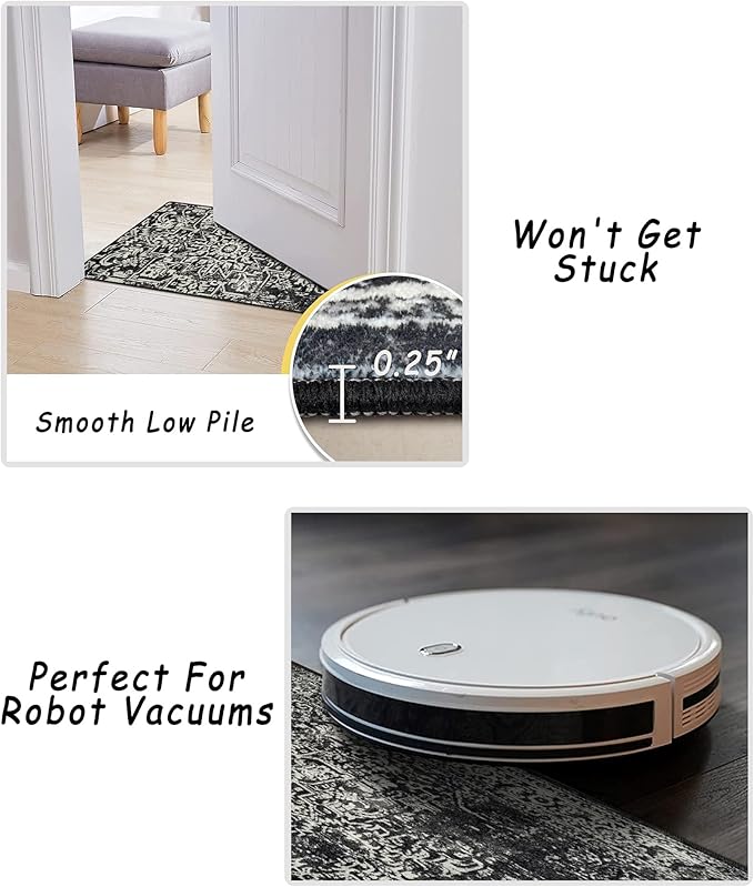 vivorug 8x10 Area Rugs, Stain Resistant Washable Rug for Living Room, Vintage-Inspired Black and White Rug