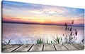 Canvas Wall Art Lake Dock Sunset Scenery Flying Birds Picture Large Beach Sunset Landscape Canvas Artwork Contemporary Nature Pictures for Living Room Bedroom Home Office Kitchen Wall Decor 24" x 48"