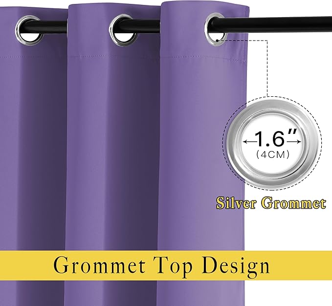 NICETOWN Lilac Purple Blackout Doorway Curtains 80 inch Length 2 Panels, Grommet Light Reducing Thermal Insulated Privacy Door Curtains Window Treatments for Bedroom, W46 x L80