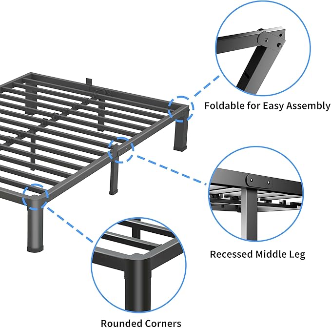 4 Inch King Size Bed Frame, 3500Lbs Heavy Duty Metal Platform with Round Corner Legs Mattress Slide Stopper, Steel Slat Support No Box Spring Needed, Noise Free, Non-Slip, Easy Assembly