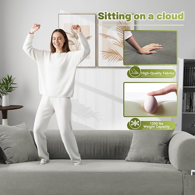 80" Convertible Sofa Bed,Corduroy Folding Sleeper Sofa Bed Queen with Pillows & Storage,Modular Pull Out Couches Boneless Couch for Living Room,Compressed Couch in a Box,Light Gray