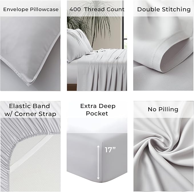 Full Size Sheet Set | 100% Viscose | Organically Grown | Ultra Soft | Cooling Sheets for Hot Sleepers | 17" Deep Pocket [Dove Grey]