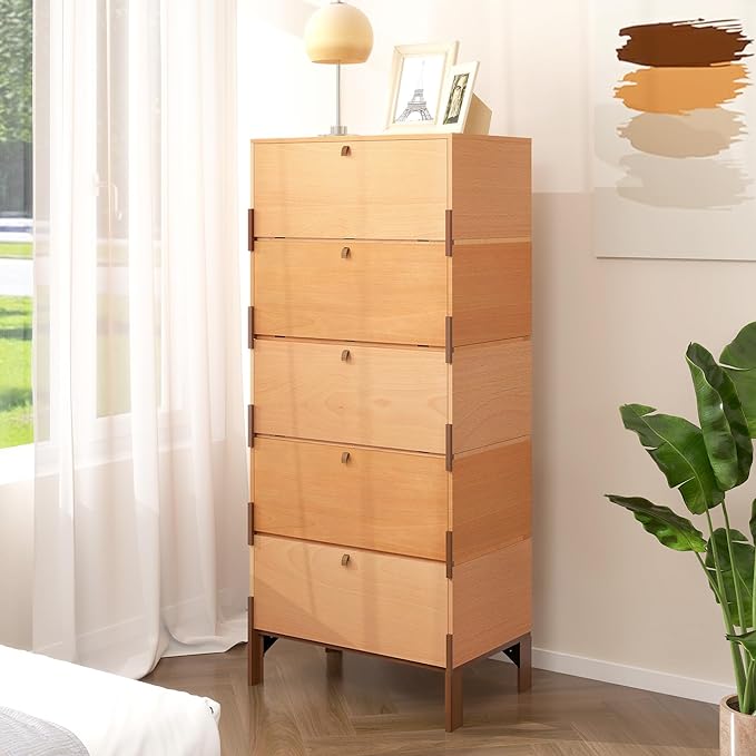 Stackable 3 Drawers Dresser, Customizable Chest of Drawers for Bedroom, Living Room, Hallway, Entryway, Easy Assembly Wood Furnitures Cabinet, 24 inch Width Beech Color