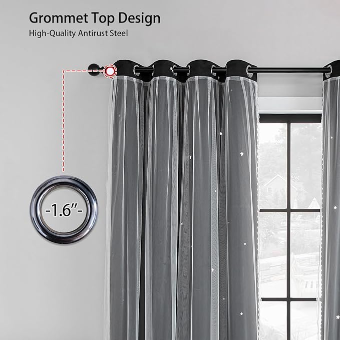 XiDi Black Out Curtains for Bedroom Windows, Curtains for Girls Bedroom Decor, Unicorn Curtains for Kids Room, Blackout Curtains for Living Room 63 inchs Long 52 inches Wide 1 Panel Drapes Black