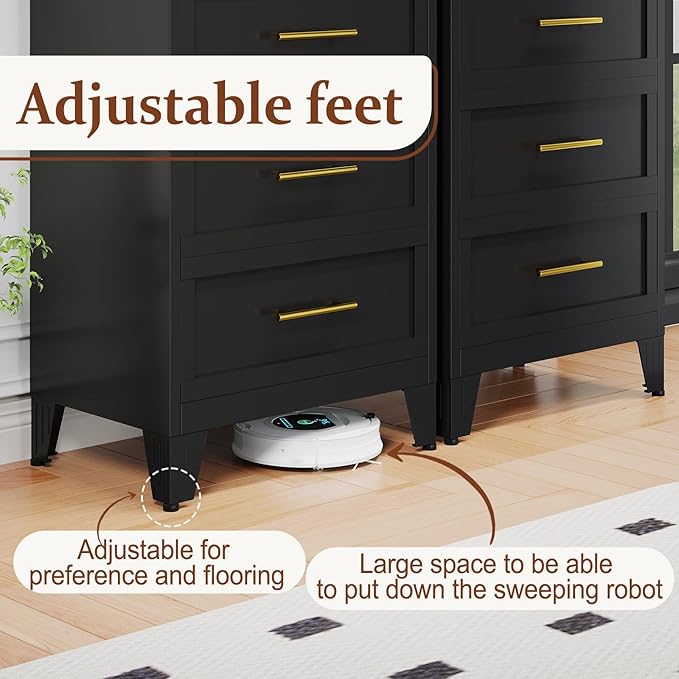 Metal Small Dresser for Bedroom, Black Dressers & Chest of Drawers, 3 Drawer Dresser with Curved Corner, Storage Cabinet for Living Room, Entryway, Home Office (Black, 24" W)