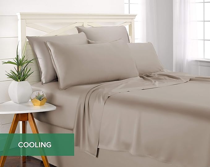 Pure Bamboo California King Sheets, Genuine 100% Organic Viscose Derived from Bamboo Bed Sheet Set, Soft & Cooling, Double Stitching, 2 Year Quality Promise (California King, Sand)