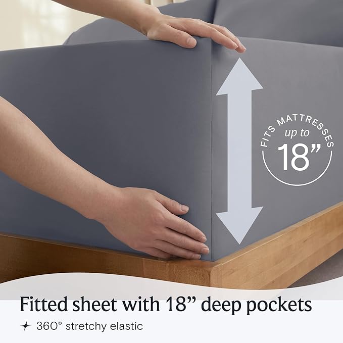 LuxClub 4 PC Extra Deep Pocket King Sheet Set, Wrinkle Free Cooling Bed Sheets Hotel Bedding for Women, Men, Includes 1 Fitted Sheet, 1 Flat Sheet and 2 Pillowcases- Light Grey
