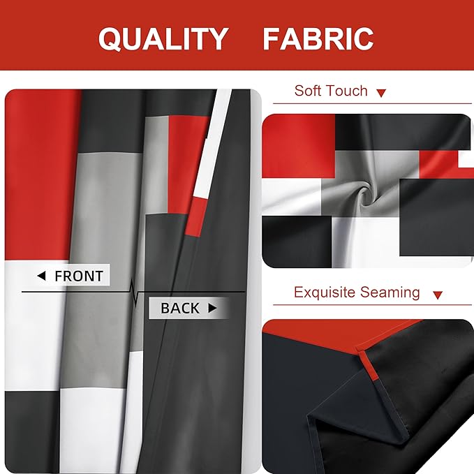 Red Black 100% Blackout Curtains for Bedroom 72 inch Length 2 Panels Set White Grey Modern Abstract Geometric Black Out Curtains Insulated Room Darkening Window Drapes for Living Room, 42Wx72L