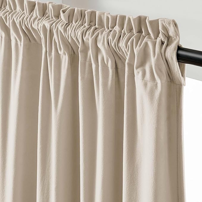 Lazzzy Velvet Blackout Curtains Thermal Insulated Room Window Drapes Super Soft Luxury Curtains for Living Room Bedroom Rod Pocket 2 Panels, Beige, 52" W x 63" L