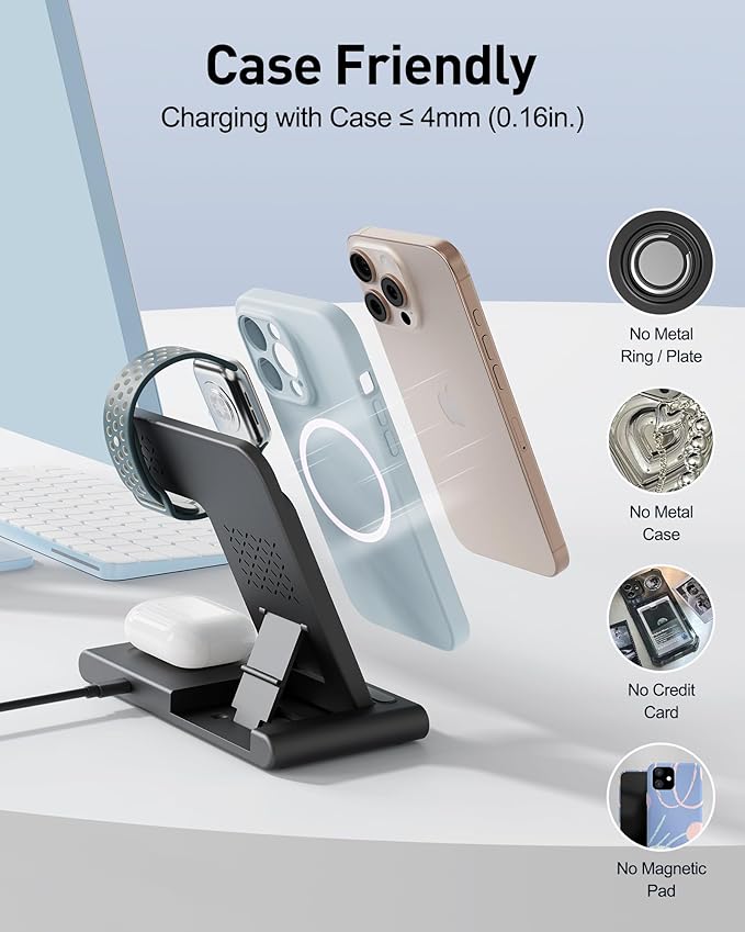 2026 Traveling Portable Wireless Fast Charger for Apple & Android Charging Station, 3 in 1 Charging for iPhone 16 15 14 13 12, Apple Watch Series & Air pods 4 3 2 Pro, Samsung Galaxy-Gifts for Family