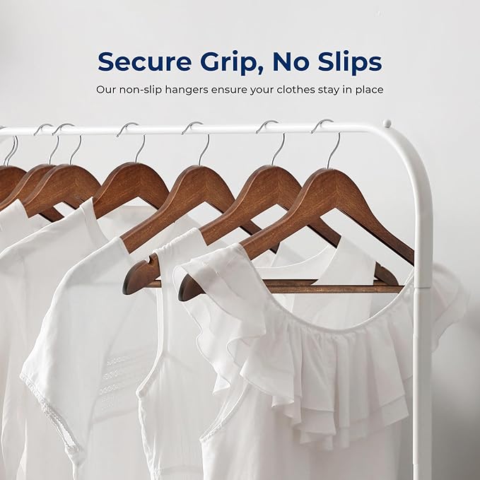 SereneLife 20-Pack Wooden Clothes Hangers – Vintage Finish Coat Hangers with 360° Chrome Swivel Hook, Non-Slip Notches, Pants Bar – Heavy Duty for Suits, Dresses, Jackets, and Shirts