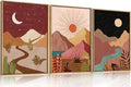 LHIUEM Large Boho Southwest Mountain Framed Canvas Wall Art,Abstract Desert Colorful Wall Decor,Nature Moon and Sun Wall Painting,Bohemian Artwork for Living Room,Bedroom,Dining Room,Office -16"x24"x3