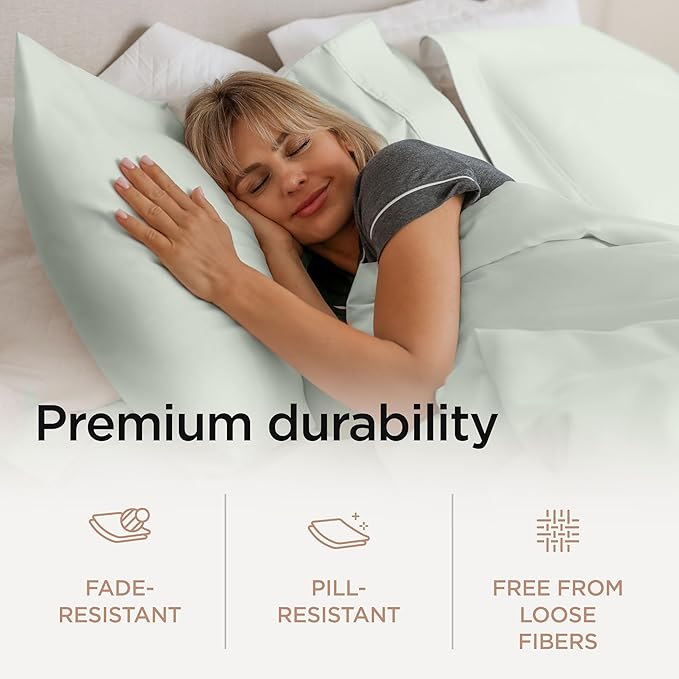 Threadmill Supima King Size Sheets, 1200 Thread Count, 4 Piece American Luxury Bed Sheets for King Mattress, 5 Star Hotel Quality Cotton Sheets with Elasticized Extra Deep Pocket, Seaglass