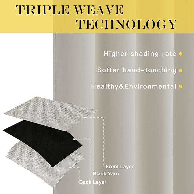 NICETOWN Blackout Natural Window Treatment for Living Room - Energy Saving Thermal Insulated Solid Grommet Sound Reducing Room Darkening Curtain for Bedroom (1 Panel, W52 x L108)