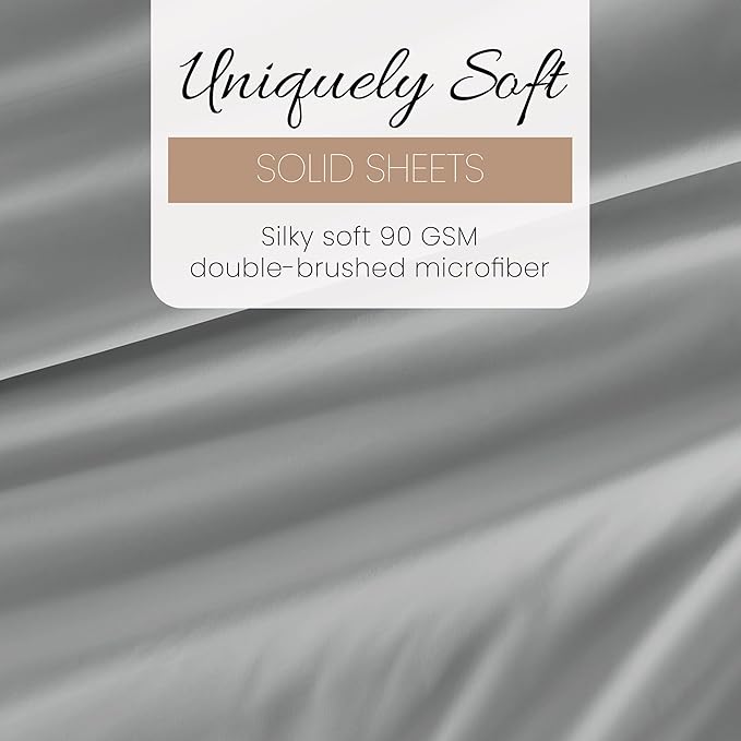 Linen Market Brushed Microfiber Queen Sheet Set 4 Piece – Oeko-TEX Certified Ultra Soft & Wrinkle-Free - 16" Deep Pocket Sheets - Easy Care Queen Size - Light Gray