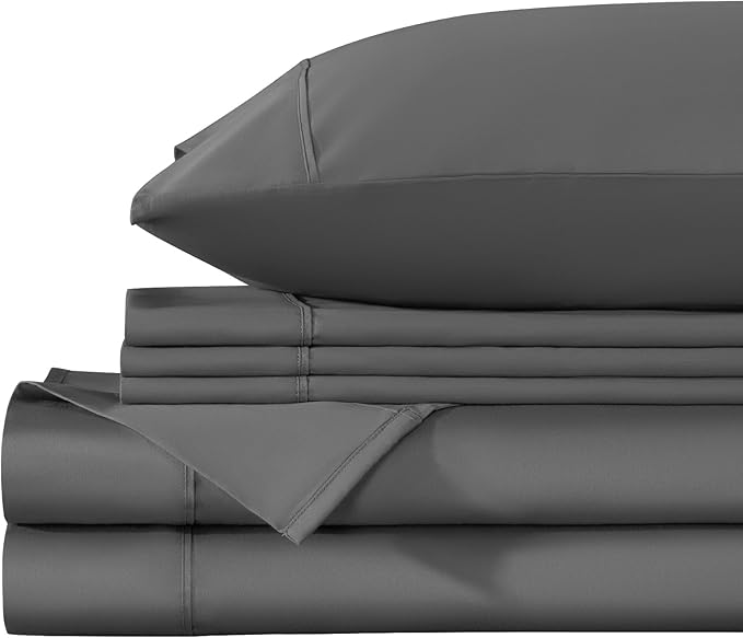 LBRO2M 1000 Thread Count 100% Egyptian Cotton Sheets Set 6 Piece Sets Full Size Bed Sheet Deep Pocket Sheet Set 16" Soft Comfortable All Season (Full, Dark Gray)
