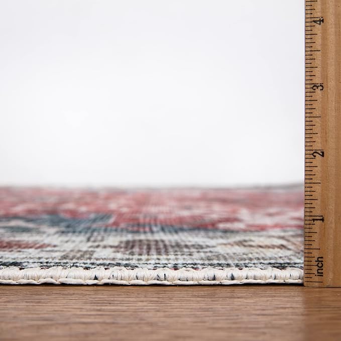 Bloom Rugs Washable Non-Slip 5' x 7' Rug - Red/Blue Traditional Area Rug for Living Room, Bedroom, Dining Room, and Kitchen - Exact Size: 5' x 7'