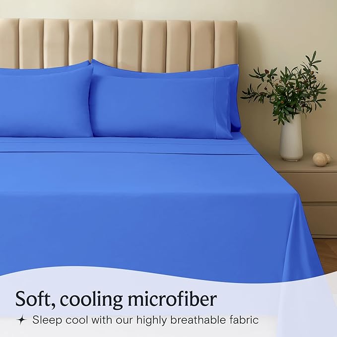 LuxClub 3 PC Twin XL Sheet Set, Deep Pockets Wrinkle Free Cooling Bed Sheets Hotel Bedding for Women, Men, Kids & Teens, Includes 1 Fitted Sheet, 1 Flat Sheet and 1 Pillowcase-Silky Soft Marine Blue