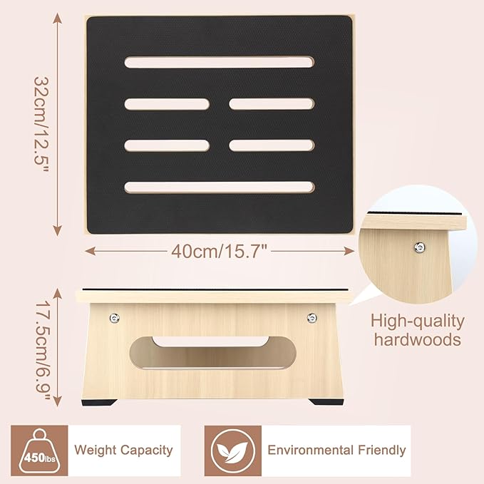 One Step Stool for Adults Seniors with Non-Slip Rubber Stepping Feet, Heavy Duty Platform Step Stools, 6.9 in Portable Bed Steps for High Beds for Bathroom, Bedroom, Kitchen & Kids Bedside Support