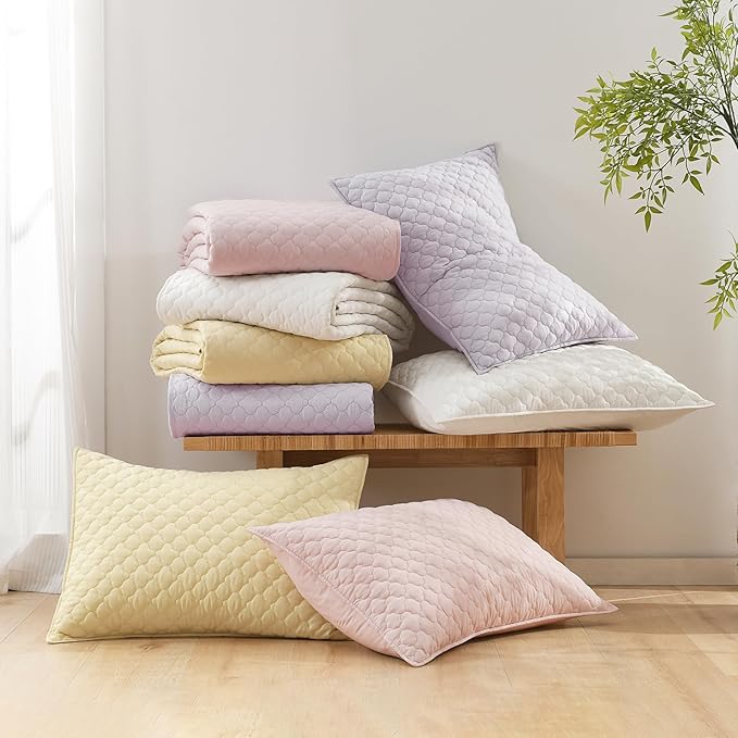HORIMOTE HOME Quilt King Size Light Yellow, Lightweight Quilt for Summer, Ultra-Soft Microfiber Modern Style Quilted Clouds Pattern Bedspread Quit Set 3 Pieces(1 Quilt and 2 Pillow Shams)
