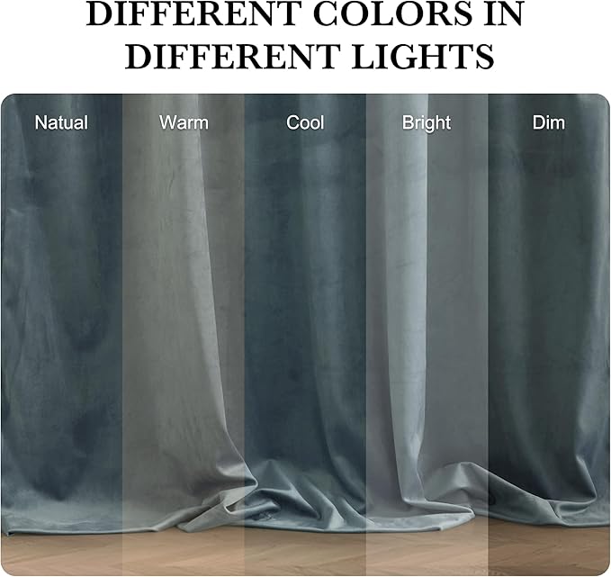 RYB HOME Dusty Blue Velvet Drapes for Baby Boy Bedroom, Thermal Insulated, Light Blocking, Floor-Length Back Tab Velvet Curtains for Modern Home Decor, 52" W x L96 L, 2 Panels Set