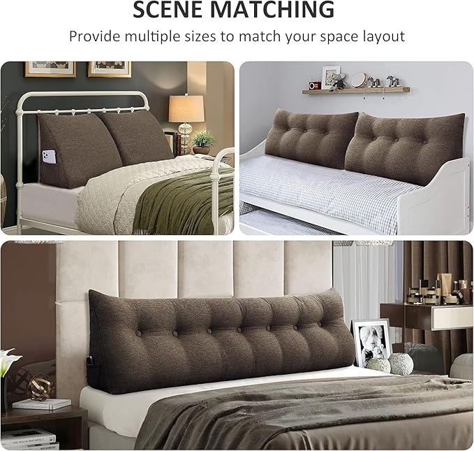 homecozy Wedge Headboard Pillow Dorm Room Reading Pillow Back Support for Sitting Up in Bed Bolster Lumbar Cushion Body Positioning Bedrest Cotton Linen 76in Coffee King