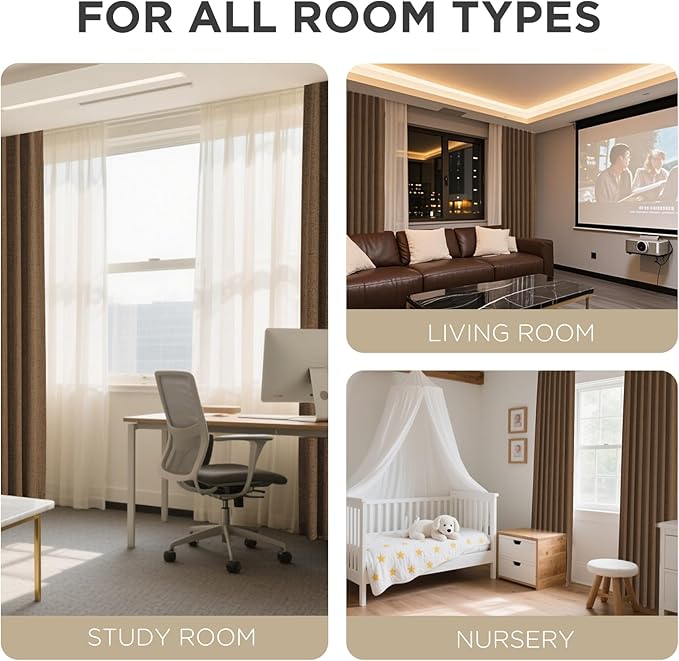 Joydeco Blackout Curtains for Bedroom - 63 Inch Long 100% Light Blocking 2 Panels Cappuccino Drapes, Thermal Insulated Room Darkening Curtains, Linen Textured for Living Room, Rod Pocket & Back Tabs