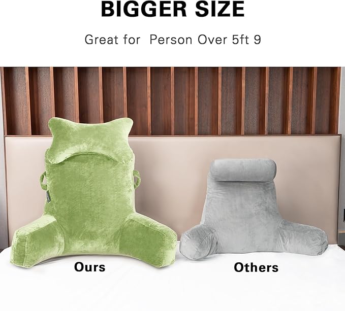 SLIGUY Reading Pillow-Bed Rest Pillow with Detachable Neck Roll & Higher Support Arm for Sitting in Bed Couch or Floor-Backrest Reading Pillow Adult Back Pillow for Reading/Watching TV/Gaming,Green
