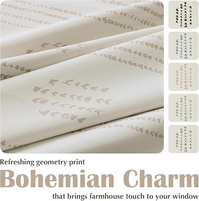 100% Boho Blackout Curtains 72 Inches Long for Bedroom, Taupe on Beige Patterned Bohemian Curtains for Living Room, Geometric Striped Thermal Insulated Window Drapes Gromment Top 2 Panels