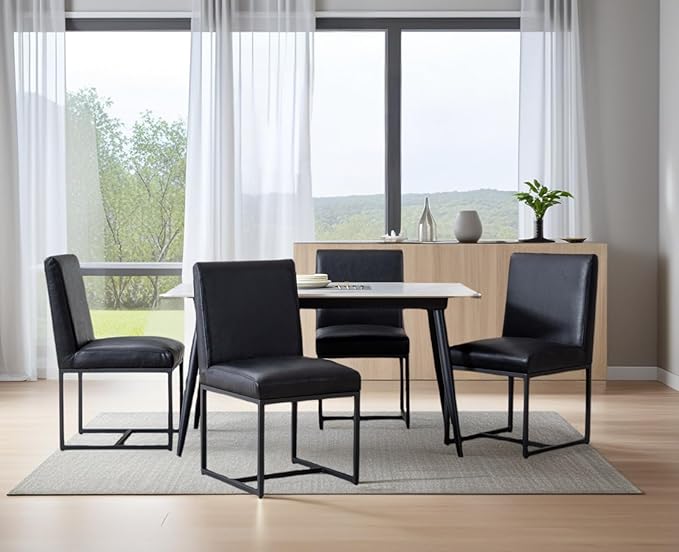 CIMOTA Black Modern Dining Chairs Set of 8, Leather Dining Room Chairs Upholstered Armless Guest Side Chair with Black Base for Dining Room/Kitchen, 8PCS