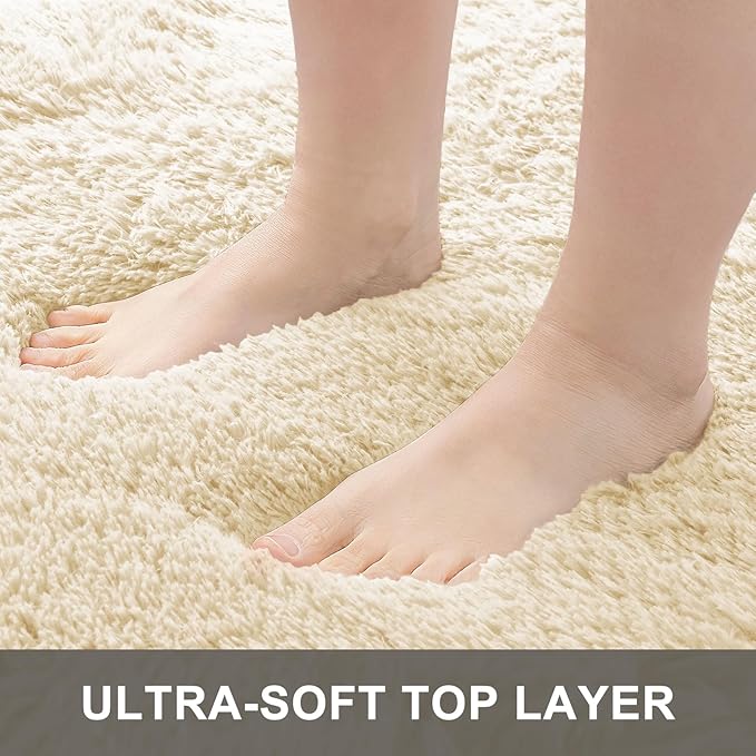 OLANLY 3x5 Machine Washable Small Bedside Rug, Soft Fluffy Shaggy Rugs for Living Room, Bedroom, Indoor Floor Carpet for Kids Girls and Boys, Preppy Dorms, Nursery, Home Decor Aesthetic, Cream