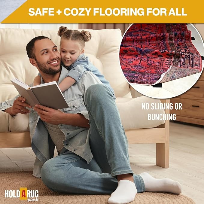 Hold-a-Rug Plush 4' x 6' Nonskid, Nonslip Rug Pad, Reversible Gripper, ¼ Thick, Safe for All Floors and Carpet, Keep Area Rugs Secure