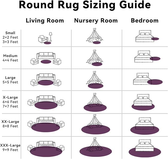 OLANLY Dark Purple Round Rugs for Bedroom - Machine Washable, 8 ft Circle Area Rugs for Living Room, Soft and Fluffy Shaggy Carpet for Teen Girl and Boys, Nursery Rooms, Dorms, Home Decor Aesthetic
