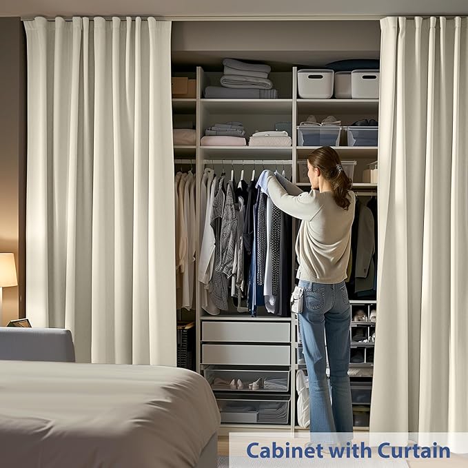 Room Divider Ceiling Mounted Curtains Track Sets Extra Wide Blackout Curtain Flexible Tracks for Bedroom Privacy Partition Separator, 1 Panel Beige Drape and White Rail, W8.3 x H9ft