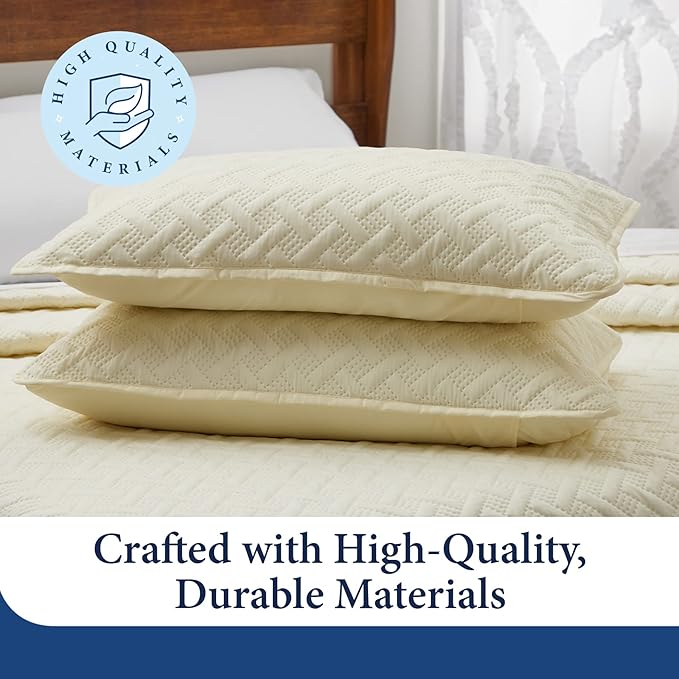 Cosy House Collection Luxury Rayon Derived from Bamboo 2-Piece Quilt Set - Ultra Soft Quilted Coverlet Bedspread - Classic Weave Stitch - Includes Quilt and 1 Pillow Sham (Twin/Twin XL, Cream)